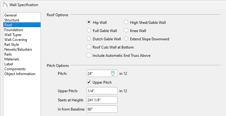 Set two different pitches, as well as an In From Baseline value for all walls