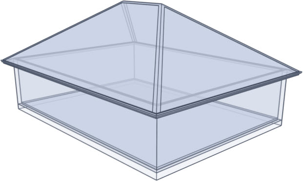 Glass house rendering of a hip roof