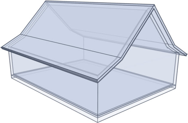 Glass house rendering of a gullwing roof style