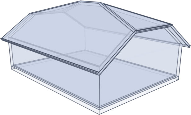 Glass house rendering of a half hip roof