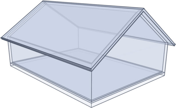 Glass rendering of a gable roof