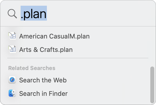 Using Spotlight to search for .plan files