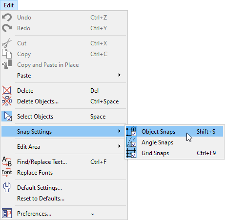 Edit> Snap Settings