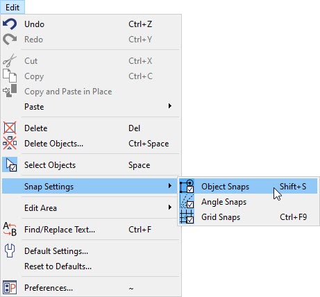 Edit> Snap Settings