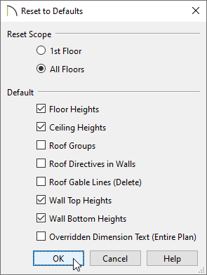 Reset floor, ceiling, wall top, and wall bottom values to default