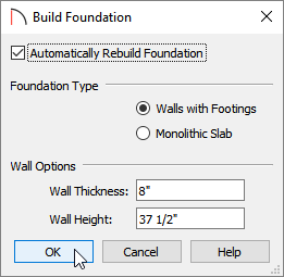 Build Foundation dialog where foundation settings can be specified