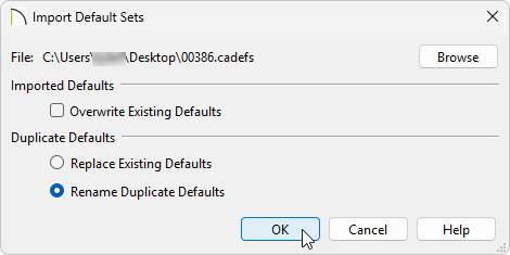 Click OK to import your default sets.