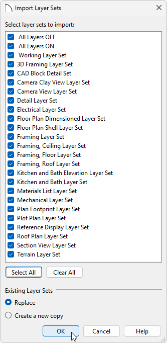 Select the layer sets you'd like to import and click OK.