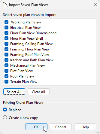 Select the Saved Plan Views you'd like to import and click OK.