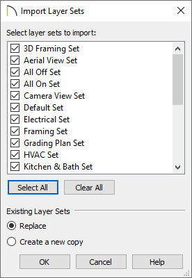 Import Layer Sets dialog