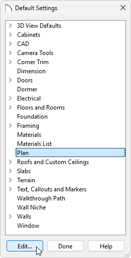 Plan option selected in the Default Settings
