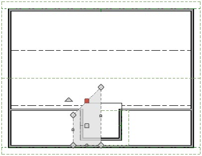 Use Join Roof Planes to join dormer roof plane to Roof Hole polyline Floor plan view showing one dormer roof plane joined to left line segment of Skylight