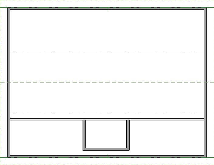 Floor plan view of house showing roof planes, ceiling lines, interior wall and exterior walls of dormer