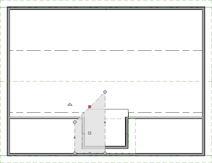 Floor plan view showing one dormer roof plane joined to left line segment of Skylight