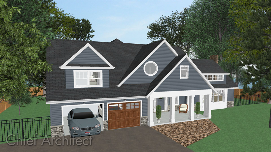 Camera view of house with a dormer over the garage