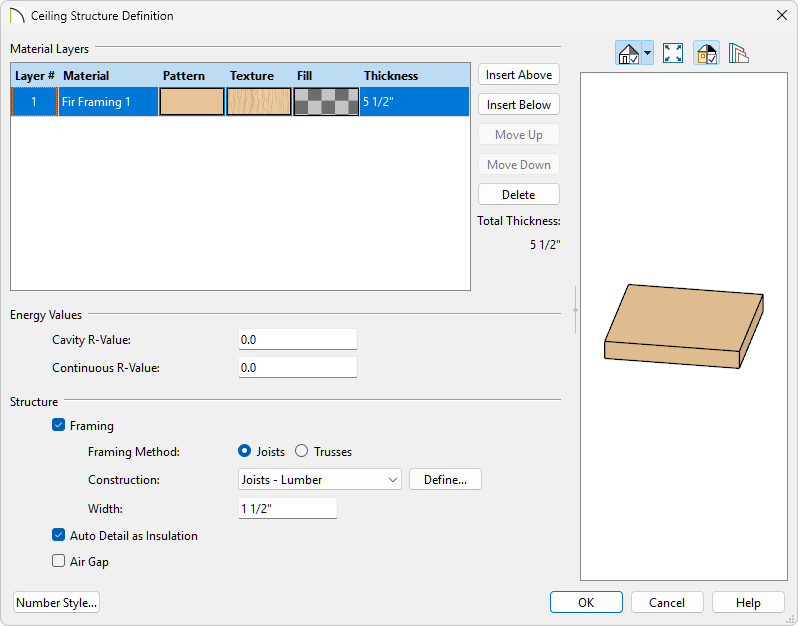 Ceiling Structure Definition dialog