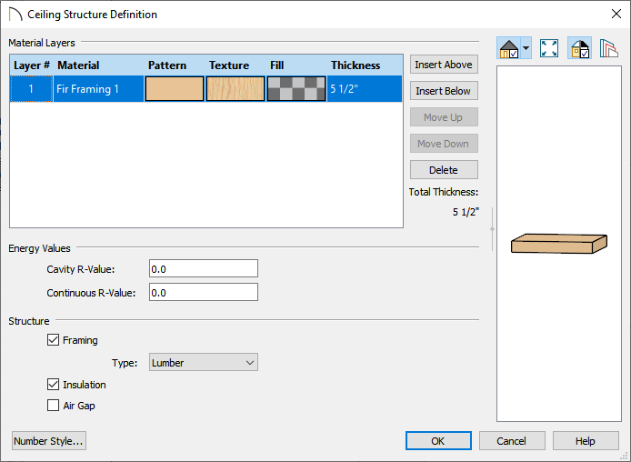 Ceiling Structure Definition dialog