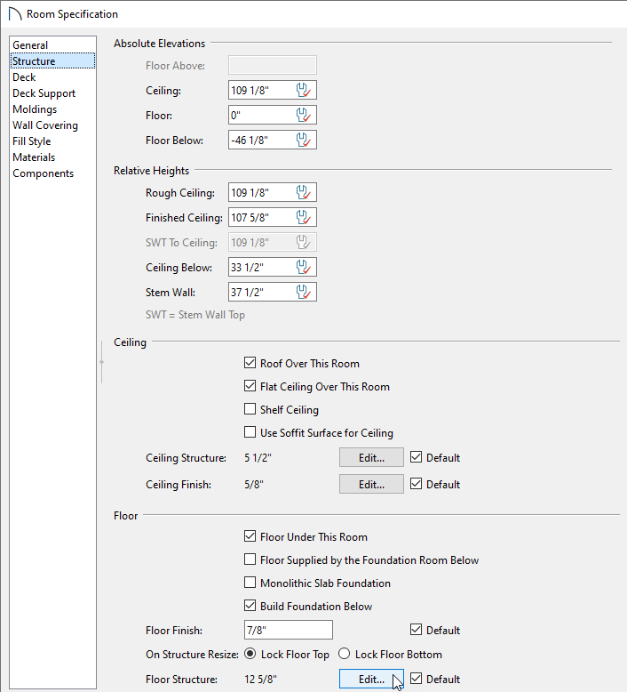 Click Edit next to Floor/Ceiling Structure in the Room Specification dialog