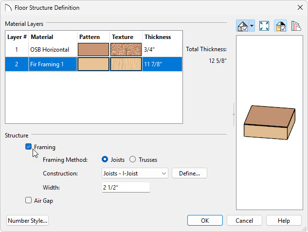 In the Structure Definition, select the framing layer, and ensure that Framing is checked.