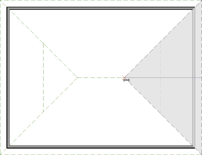 Dragging the smaller side roof planes up to the center to create a triangular roof plane