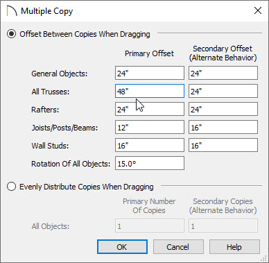 multiple copy dialog for replicating trusses