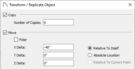 Transform / Replicate Object dialog