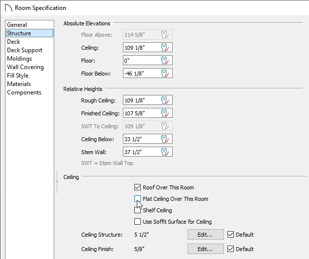 Uncheck Flat Ceiling Over This Room on the Structure panel of the Room Specification dialog