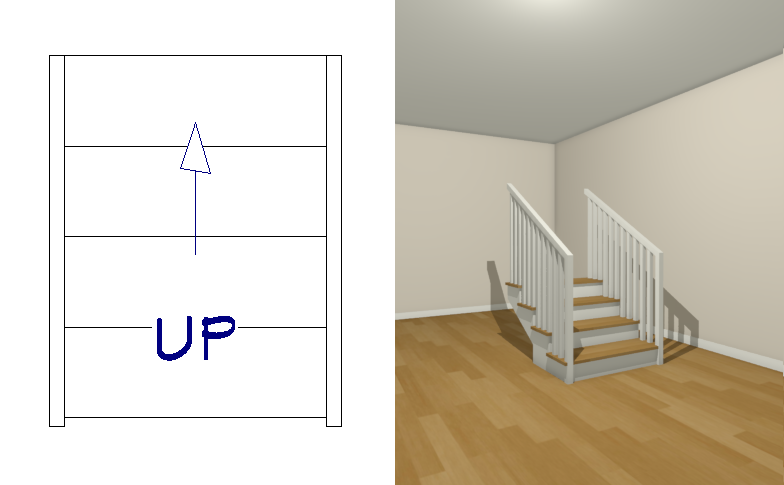 Drawing stairs in a floor plan view with a 3D camera view tiled