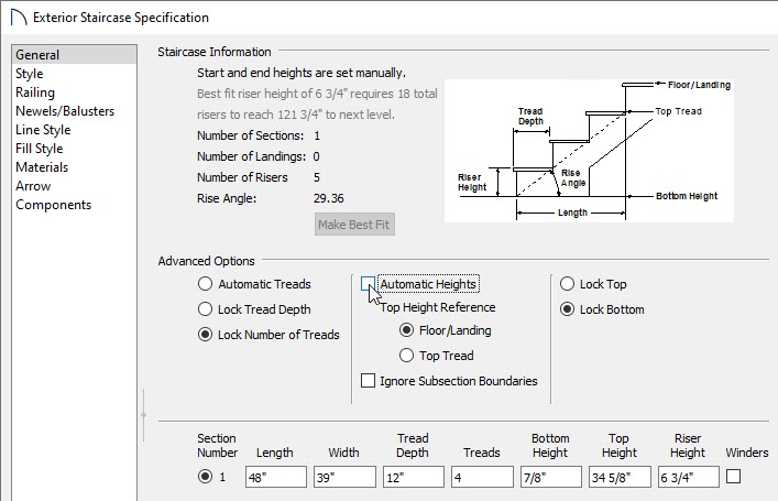 Turn off automatic heights to manually adjust the riser heights.
