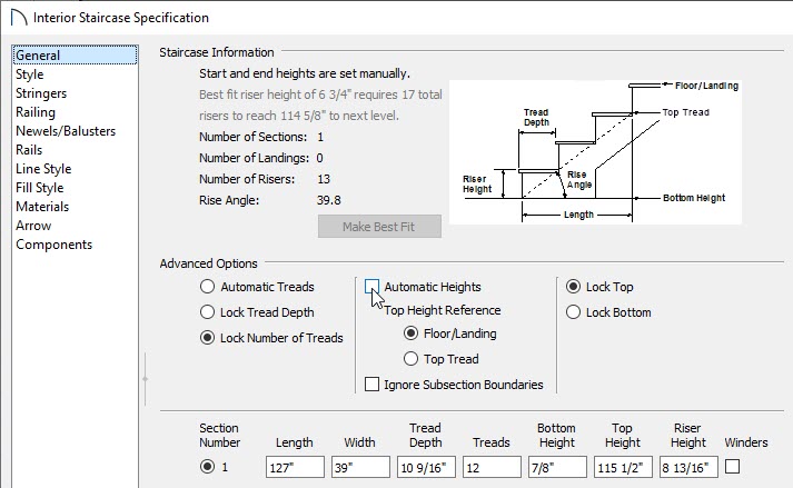 Turn off automatic heights to manually adjust the riser heights.