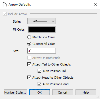 Arrow Defaults dialog box