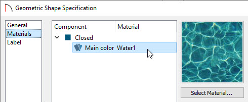 Specifying a Water material for the closed shape