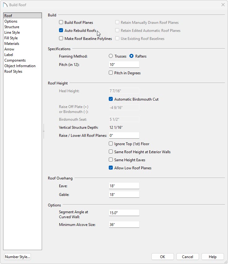 In the Build Roof dialog, specify your desired pitch.