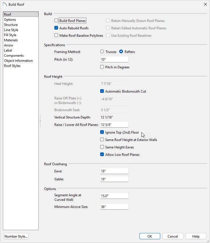 In the Build Roof Dialog, ignore the top floor, and raise your roof planes.