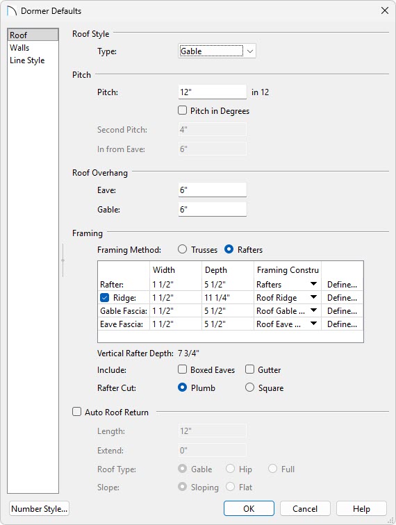 In your Dormer Defaults configure how you'd like the dormer to build.