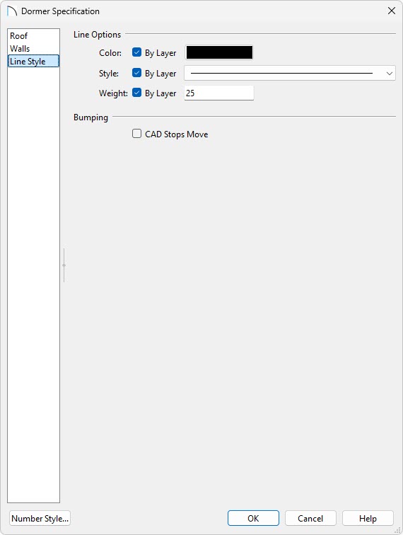 Adjust the line style of the dormer in 2D views.