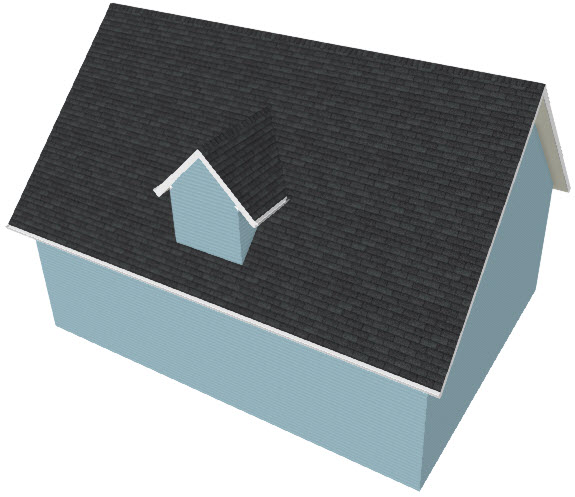 Finished manual dormer in camera view Finished manual dormer perspective view