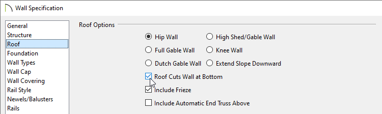 Roof panel of the Wall Specification dialog