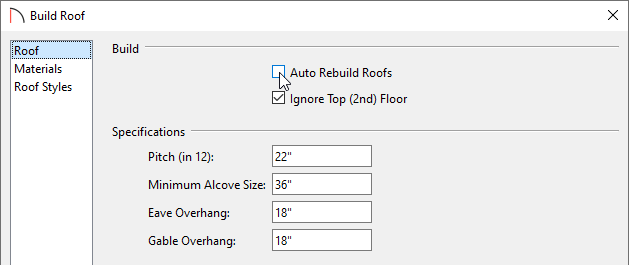 Turning off the automatic rebuild of the roofs