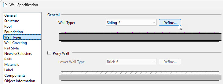 Click Define next to your Wall Type to view its composition.