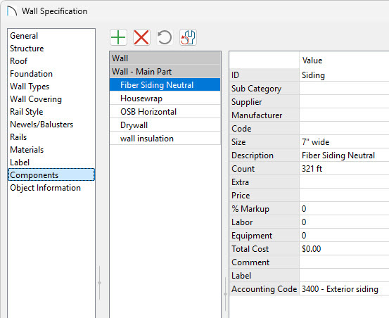 On the Components panel you can adjust how each component reports to your Materials List.