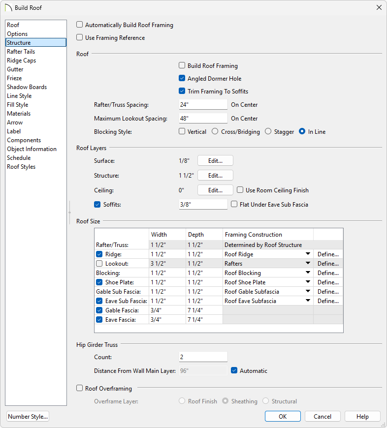 On the Structure panel set your roof size measurements to 1 1/2".