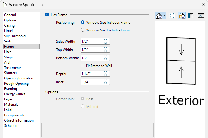 Adjust the frame properties of the window