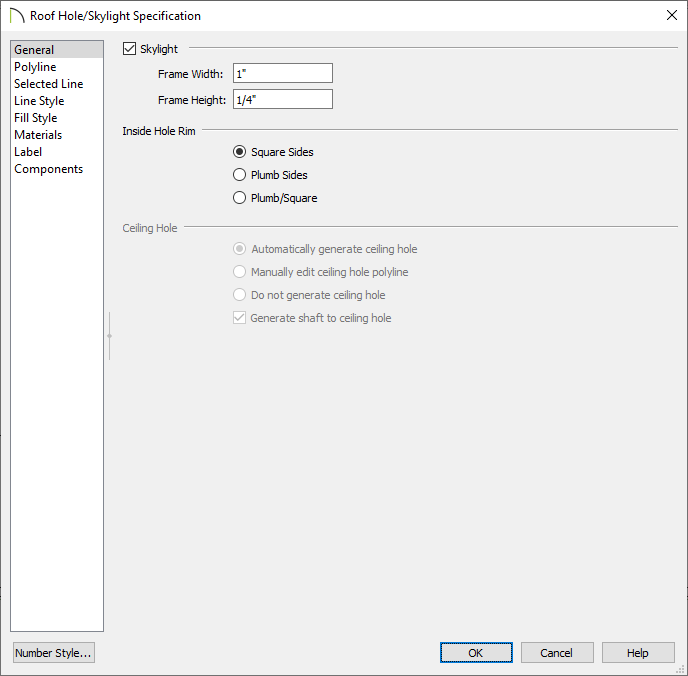 Editing skylight properties