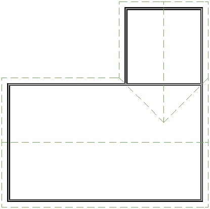 Floor plan view of roof planes showing three gable ends