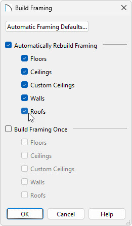 Build Framing dialog in Home Designer Pro 2025 and newer versions