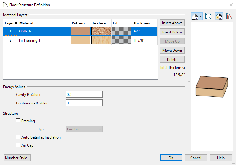 Floor Structure Definition dialog with Layer#1 selected