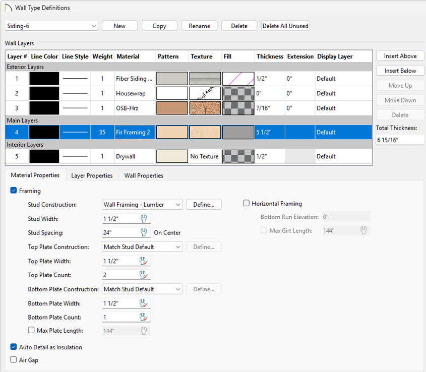 Adjust how walls are framed by adjusting your Wall Type Definitions.