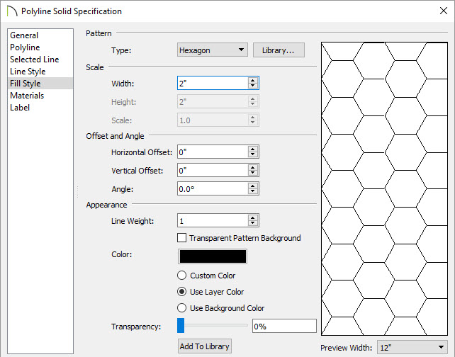 Changing scale, angle and appearance of an object with fill style dialog