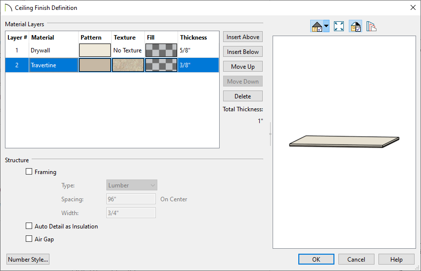 Ceiling Finish Definition dialog